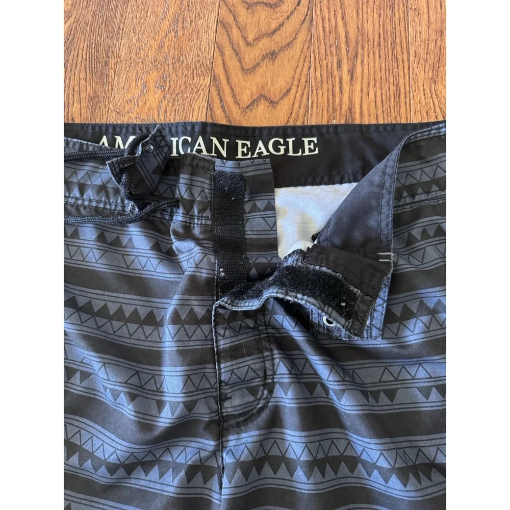 American Eagle Board Shorts‎ Mens XL Geometric Black Blue Swim Trunks Surfing